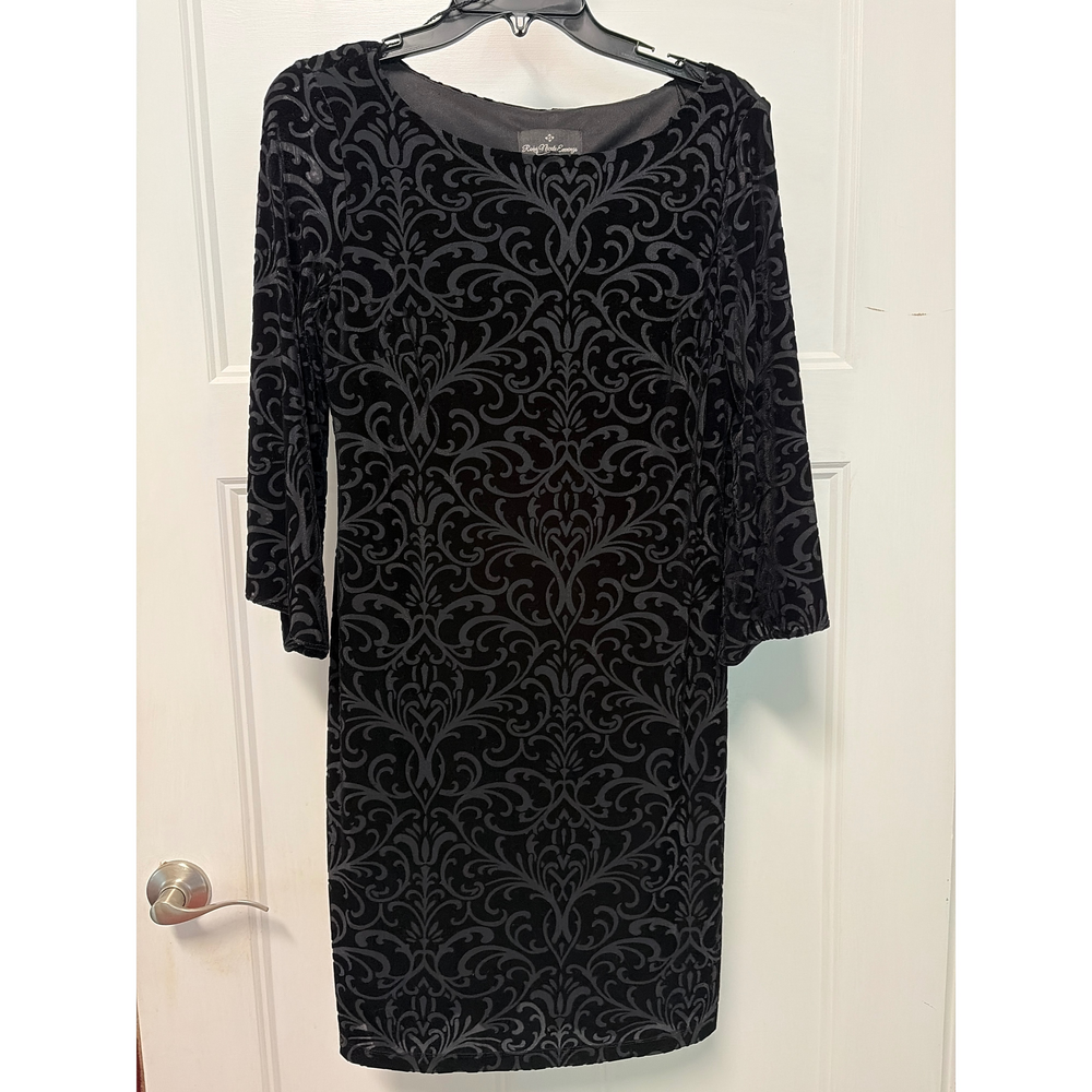Ruby Nicole Evenings Black Velvet Damask Print Midi Dress - Picture 1 of 2